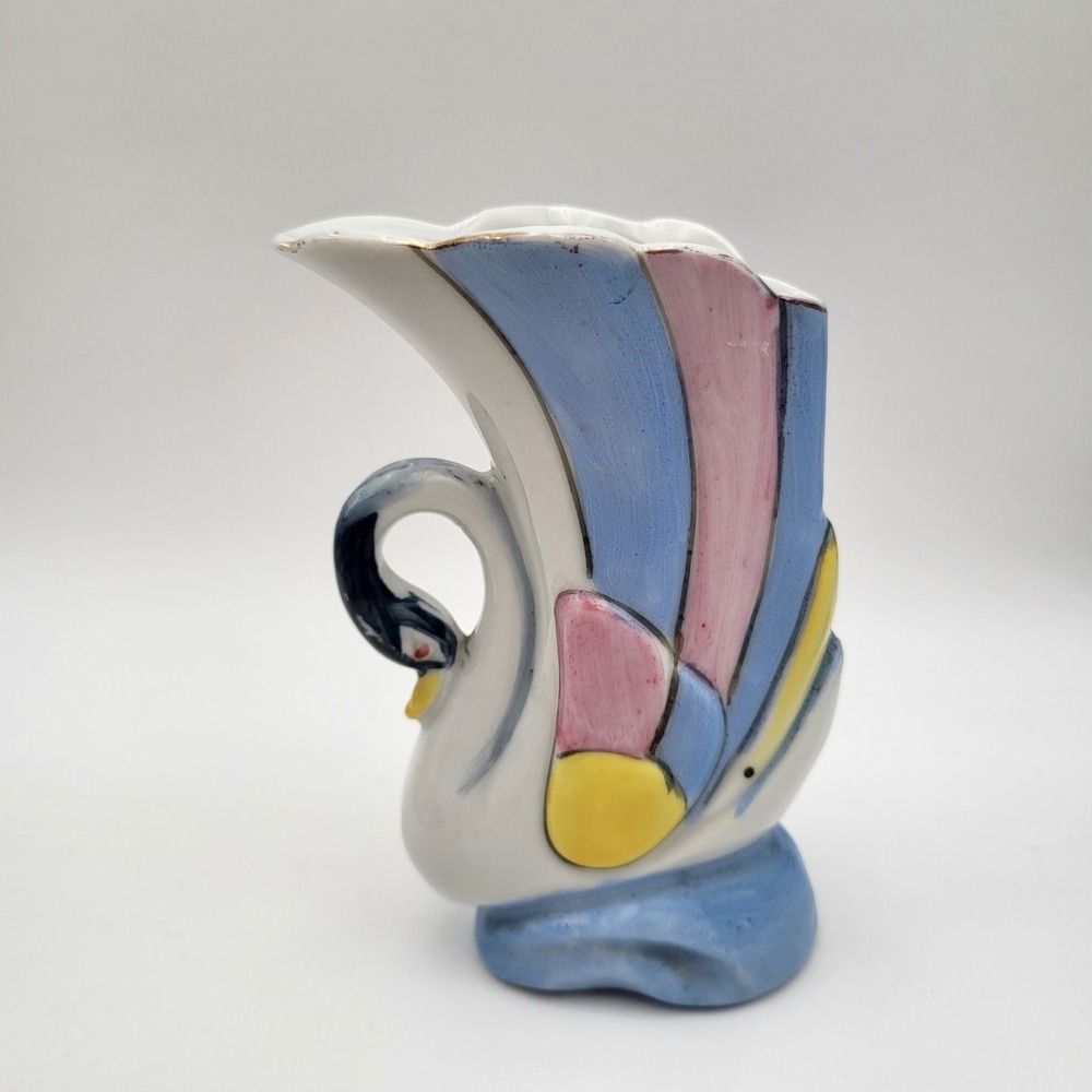 Vintage 1952 Swan Figurine Occupied Japan Flower Vase 4 3/4" Tall
